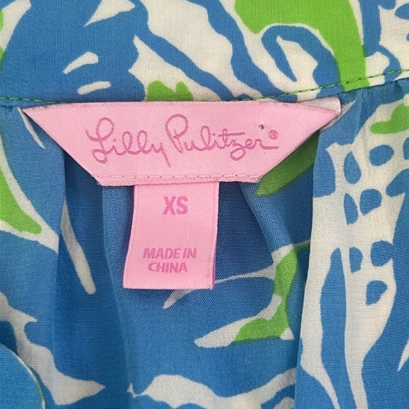 Lilly Pulitzer Elsa Top Biggest Fan Blue Green 100% Silk Seahorse Coral XS READ - Picture 6 of 12